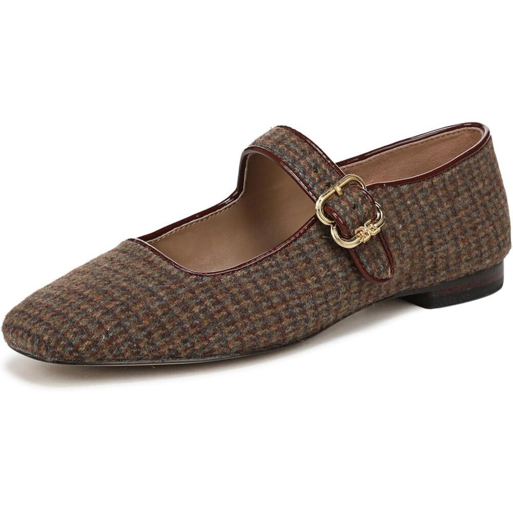 Sam Edelman Womens Plaid Multi Leather  Michaela Mary Jane Ballet Flat Shoes